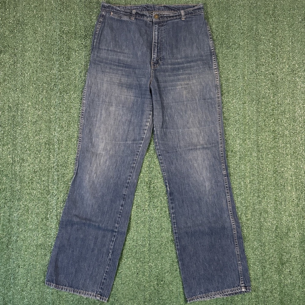 Vtg 60s Whatever Jeans Wide Leg Straight Leg Cotton Rainbow Logo Talon 29X30
